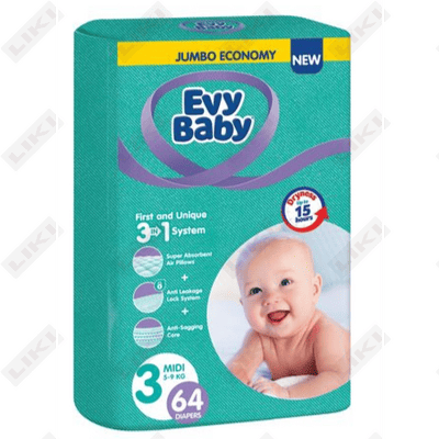 Evy Baby tagliklari hajmi 3, 5-9 kg, 64 dona