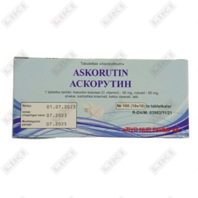 Askorutin Zie Nur farm planshetlar 100 (10 qavariq ning х 10 planshetlar)