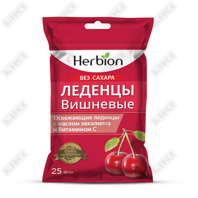 Леденцы Herbion со вкусом вишни без сахара 25 шт.