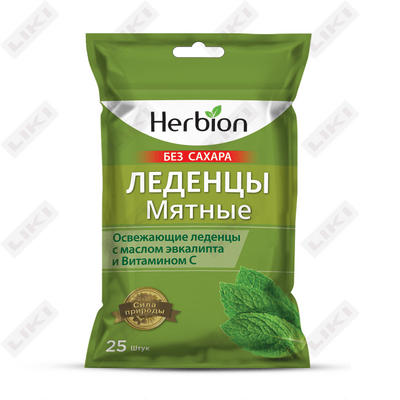 Леденцы Herbion со вкусом мяты и эвкалипта без сахара 25 шт.