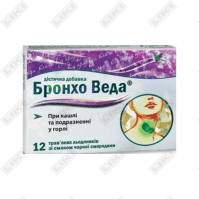 Бронхо Веда со вкусом черной смородиной леденцы №12 (2 блистера х 6 леденцов) NEW