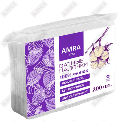 Ватные палочки Amra 200 шт. (пакет)
