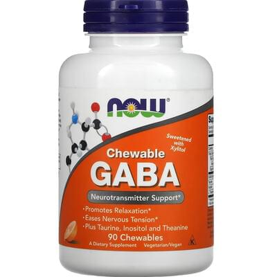 Now GABA Гамма-аминомасляная кислота ГАМК со вкусом апельсинова таблетки №90