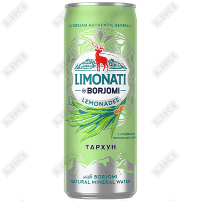 Вода минеральная Боржоми Limonati Тархун газированная банка 0,33 л