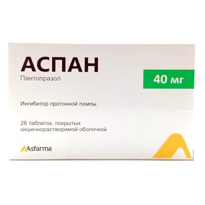 Aspan  ichak bilan qoplangan tabletkalar 40 mg №28 (2 blister x 14 tabletka)