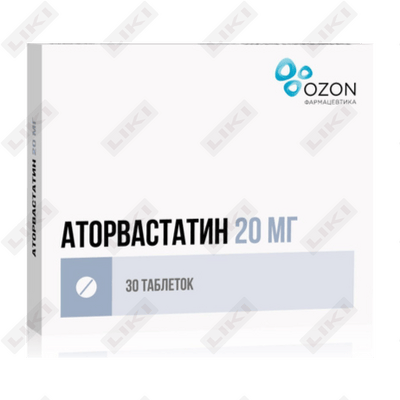 Atorvastatin  Belmedpreparaty qoplangan tabletkalar 20 mg №30 (3 blister х 10 tabletka)