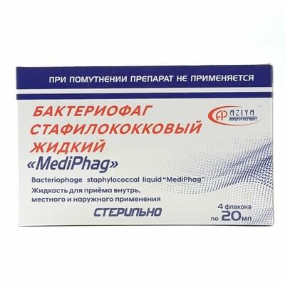 Stafilokokk bakteriofag suyuqligi-Medifag (Bacteriophage staphylococcal liquid-Medifag) ichki, mahalliy va tashqi foydalanish uchun suyuqlik, 20 ml № 4 (flakon)