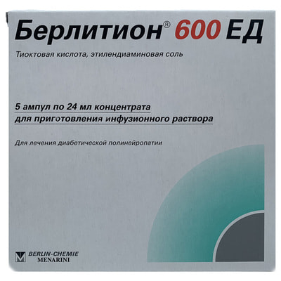 Berlition 600 ED 24 ml № 5 infuzion eritma tayyorlash uchun konsentrat (ampulalar)