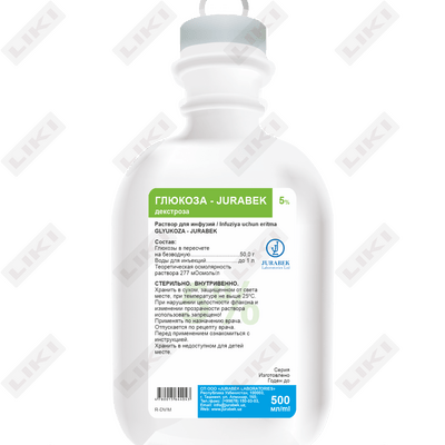 Глюкоза-Jurabek раствор д/инф. 5% по 500 мл (флакон)