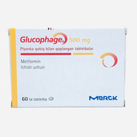 Glyukofaj (Glucofage) plyonka bilan qoplangan planshetlar 500 mg №60 (3 blister x 20 tabletka)