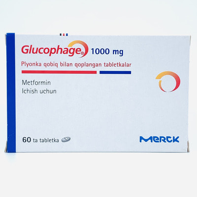 Glyukofaj (Glyucofage) plyonka bilan qoplangan planshetlar 1000 mg №60 (4 blister x 15 tabletka)