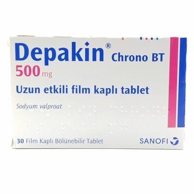 Depakin Xrono (Depakin Chrono) 500 mg bo'linadigan uzoq ta'sirli plyonka bilan qoplangan planshetlar № 30 (flakon)