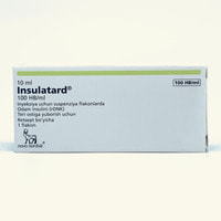 Insulatard Inyeksiya uchun izolyator suspenziyasi 100 IU/ml, 10 ml (flakon)