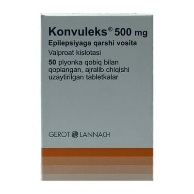 Konvuleks  plyonka bilan qoplangan tabletkalar, uzoq muddat chiqariladi, 500 mg №50 (flakon)