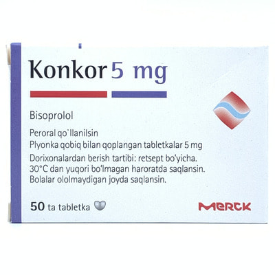 Konkor plyonka bilan qoplangan tabletkalar 5 mg №50 (2 blister x 25 tabletka)