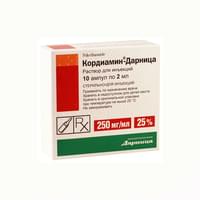 Kordiamin (Cordiamin) in'ektsiya uchun eritma 25%, 2 ml №10 (ampulalar)