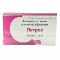 Letroz plyonka bilan qoplangan 2,5 mg №30 tabletkalar (6 blister x 5 tabletka)
