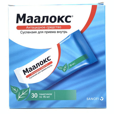 Maaloks (Maalox) og'iz suspenziyasi 15 ml №30 (paketlar)