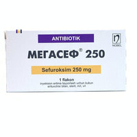Megasef-250 in'ektsiya uchun eritma uchun kukun 250 mg (flakon) + erituvchi 2 ml (ampula)