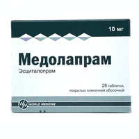 Medolapram plyonka bilan qoplangan tabletkalar 10 mg №28 (2 blister x 14 tabletka)