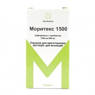 Moriteks 1500 (Moritex 1500) in'ektsiya uchun eritma uchun kukun 1000 mg / 500 mg (flakon)