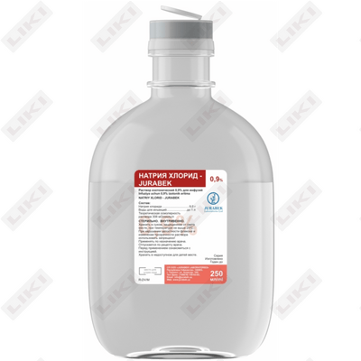 Natriy xlorid Jurabek (Sodium chloride Jurabek) infuziyalar uchun izotonik eritma 0,9%, 250 ml (flakon)