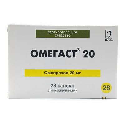 Omegast  mikropellet kapsulalari bilan 20 mg №28 (4 blister x 7 kapsula)