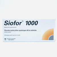 Siofor 1000 plyonka bilan qoplangan planshetlar 1000 mg №60 (4 blister x 15 tabletka)