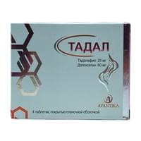 Tadal  plyonka bilan qoplangan planshetlar 20 mg + 60 mg №4 (1 blister)