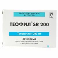 Teofil SR 200 uzoq muddatli ta'sir qiluvchi mikropelletli kapsulalar 200 mg №30 (3 blister x 10 kapsula)