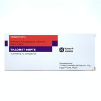 Тидомет Форте таблетки 25 мг + 250 мг №100 (10 блистеров х 10 таблеток)