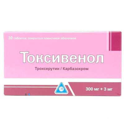 Toksivenol  plyonka bilan qoplangan tabletkalar 300 mg + 3 mg № 30 (3 blister x 10 tabletka)
