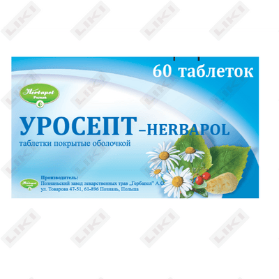 Urosept - Herbapol qoplangan planshetlar №60 (4 blister х 15 tabletka)