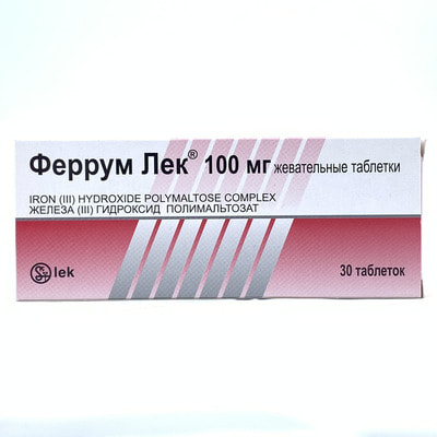 Ferrum Lek 100 mg chaynash tabletkalari №30 (3 blister x 10 tabletka)