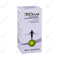 Og'iz orqali yuborish uchun suspenziya uchun Ekoklav kukuni 250 mg + 62,5 mg / 5 ml (flakon)