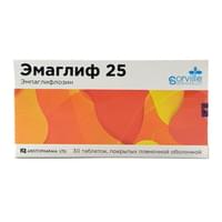 Emaglif  plyonka bilan qoplangan planshetlar 25 mg №30 (3 blister x 10 tabletka)