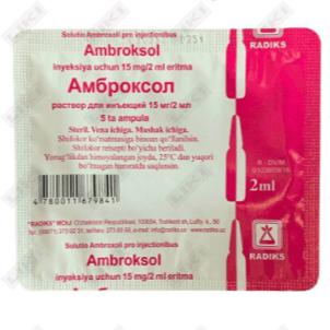 Ambroksol Radiklari D/in eritmasi. 15 mg / 2 ml 2 ml № 5 (ampulalar)