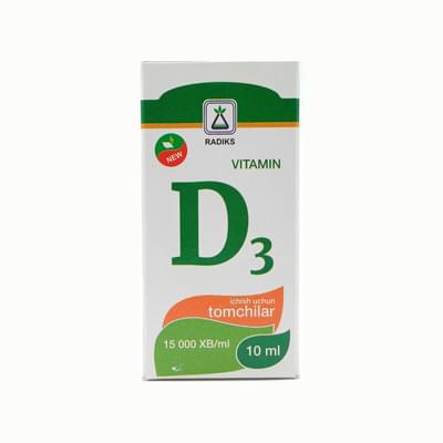 Vitamin D3 Radiks tomchilari baqirdi. 15000 IU/ml 10 ml (shisha)