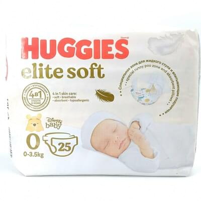 Подгузники Huggies Elite Soft размер 0, 0-3,5 кг, 25 шт.