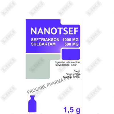 Nanosef 1500 D/in kukuni. 1000 mg / 500 mg (shisha)