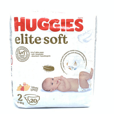 Tagliklar Huggies Elite Soft (Haggis Elite Soft) hajmi 2, 4-6 kg, 20 dona.
