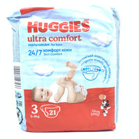 Tagliklar Huggies Ultra Comfort (Haggis Ultra Komfort), o`gil bolalar uchun o'lchami 3, 4-9 kg, 21 dona.