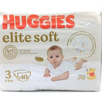 Tagliklar Huggies Elite Soft (Haggis Elite Soft) hajmi 3, 5-9 kg, 40 dona.