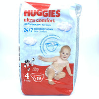 TagliklarHuggies Ultra Comfort (Haggis Ultra Komfort) o'g'il bolalar uchun o'lchami 4, 8-14 kg, 19 dona.