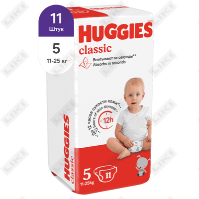 Подгузники Huggies Classic размер 5, 11-25 кг, 11 шт.