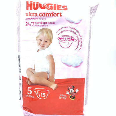 Tagliklar Huggies Ultra Comfort (Haggis Ultra Komfort) qizlar uchun o'lchami 5, 12-22 kg, 15 dona.