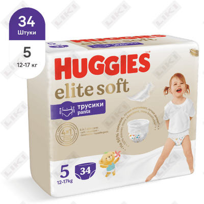 Подгузники-трусики Huggies Elite Soft размер 5, 12-17 кг, 34 шт.