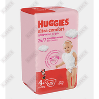 Sotib olish Qizlar uchun huggies Ultra Comfort tagliklari hajmi 4+, 10-16 kg, 17 dona Qizlar uchun huggies Ultra Comfort tagliklari hajmi 4+, 10-16 kg, 17 dona