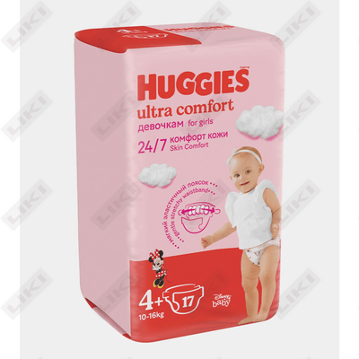 Подгузники Huggies Ultra Comfort для девочек размер 4+, 10-16 кг, 17 шт.