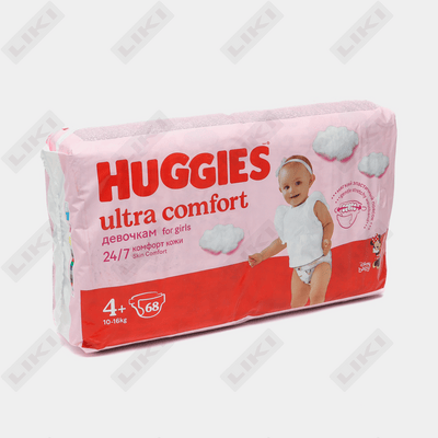 Qizlar uchun huggies Ultra Comfort tagliklari hajmi 4+, 10-16 kg, 68 dona